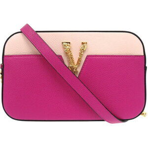 Versace Virtus Chain Shoulder Bag Metal Icon Pink Leather